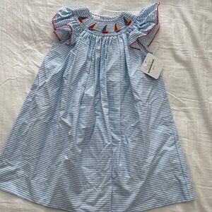 Charming Blue Striped Kids Dress with Colorful Accents